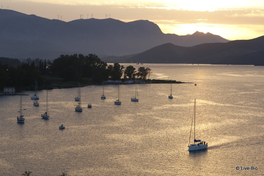 Poros island - sunset from the towerclock