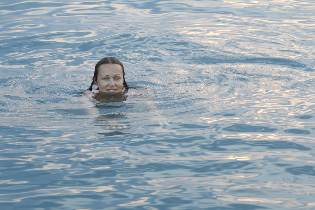 Swimming in the secluded bay near Porto Cheli