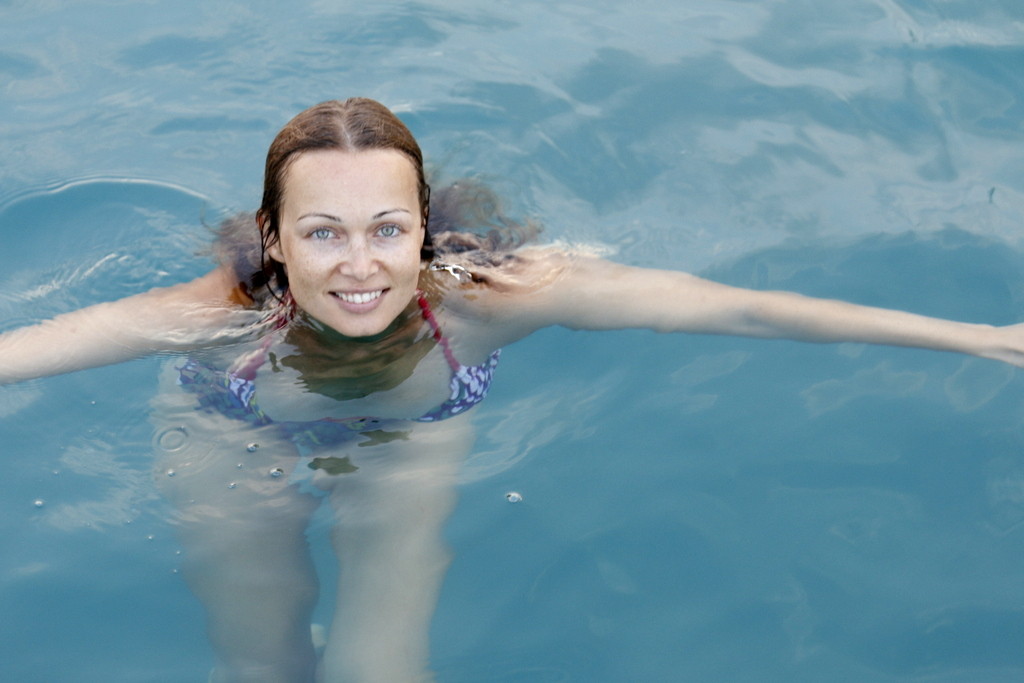 Swimming in the secluded bay near Porto Cheli