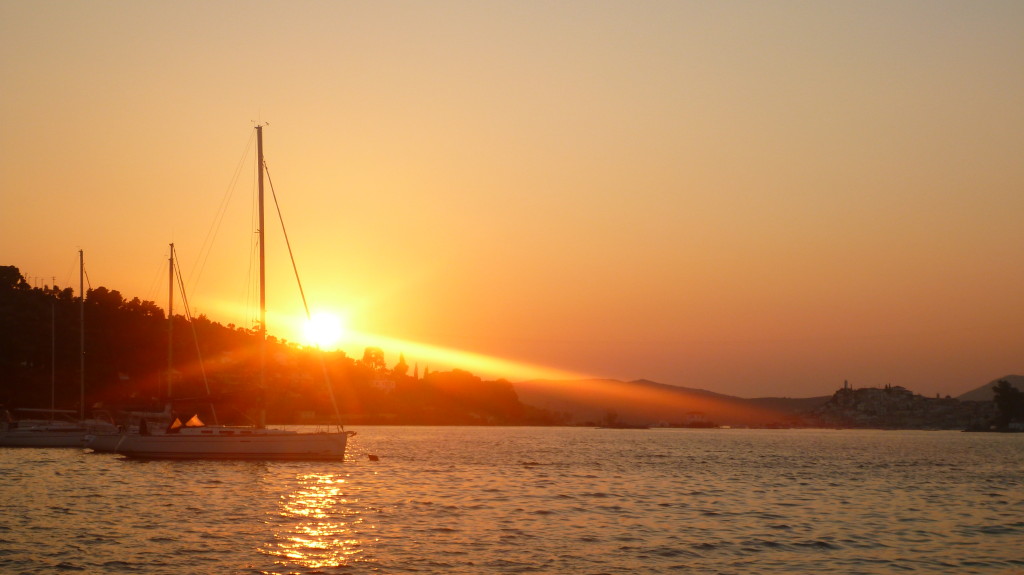 Watching the sun setting while sailing...