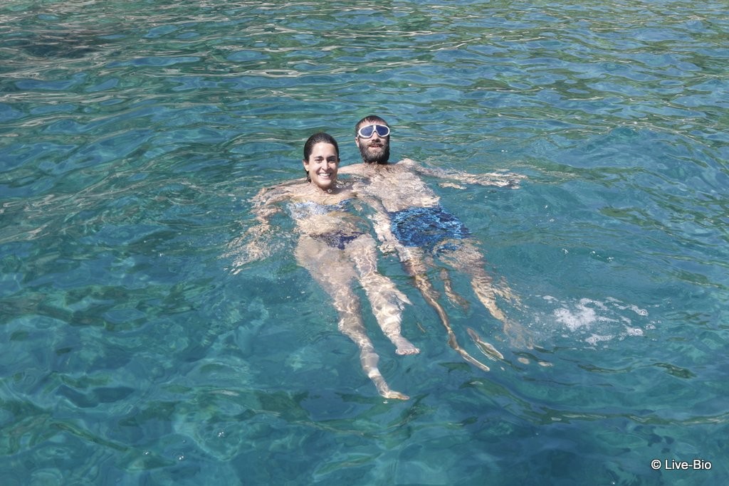 Swimming in the crystal clear waters of the Aegean.