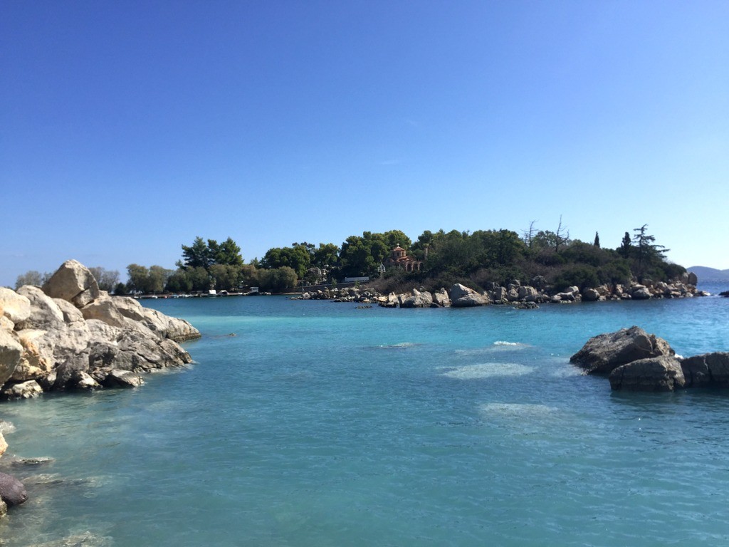 Rich with sulfur sea waters of Methana