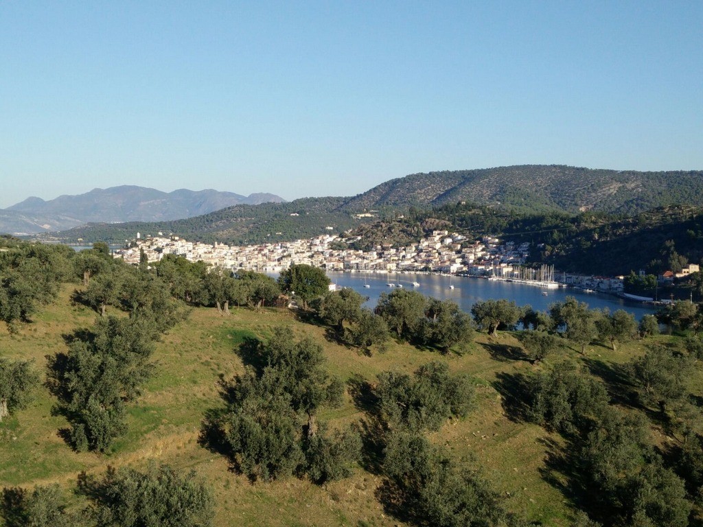 Each apartment at Live-Bio has a private balcony with this stunning view to Poros island and the Aegean sea