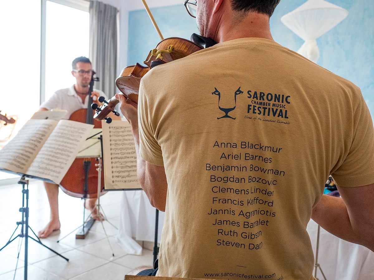 Saronic Chamber Music Festival musicians practice at Live-Bio