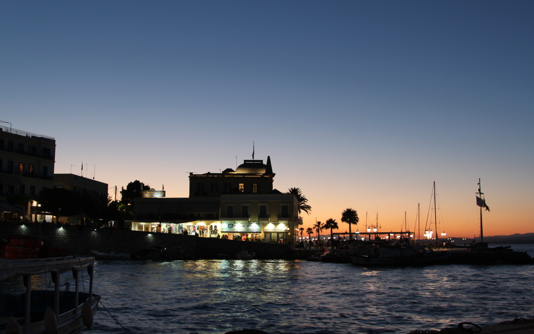 Spetses harbour by night