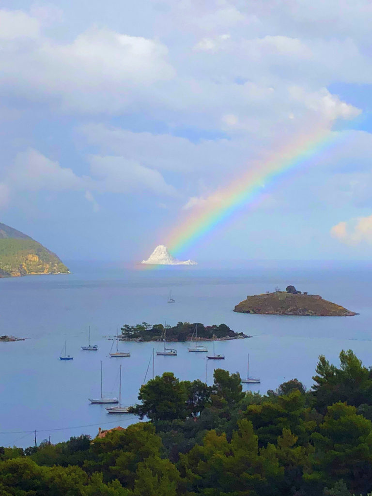 Freak rainbow over Modi (Lion) island, view from Live-Bio