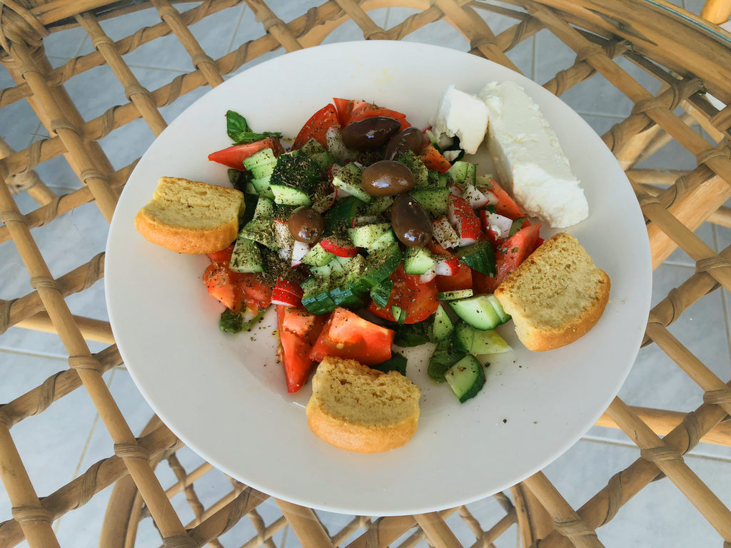 Greek salad made at our home at Live-Bio
